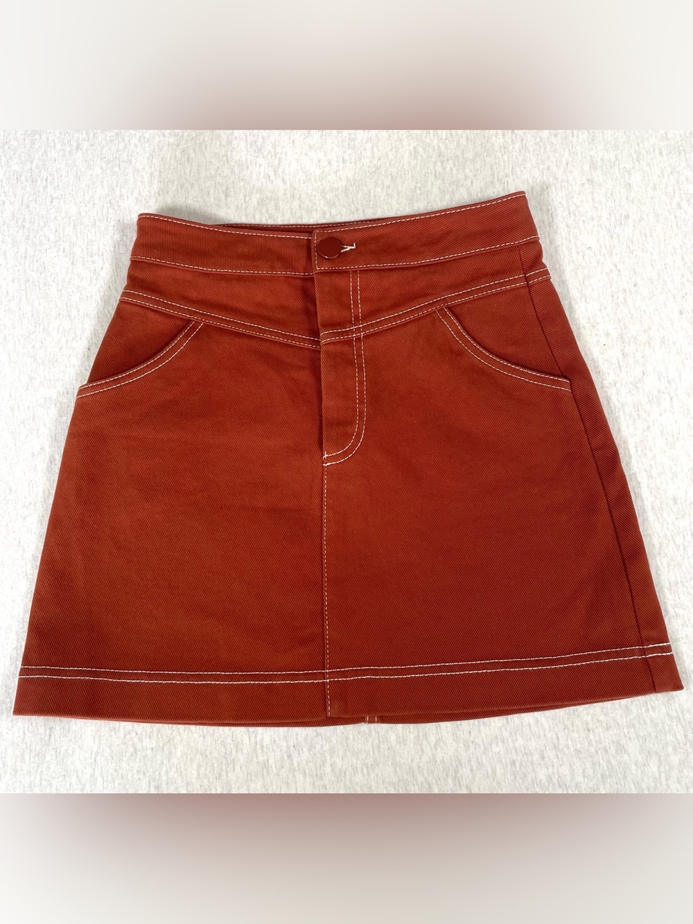 Zara Burnt Orange Rust Mini Skirt Women’s XS Contrast Stitching Fall Autumn